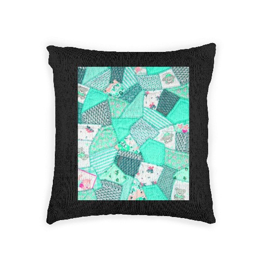 Green Baby Patchwork Sarilmak Pattern Teddy Bear Woven Pillows