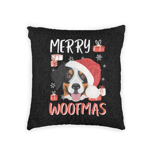 Bernese Mountain Dog Merry Christmas Woven Pillows