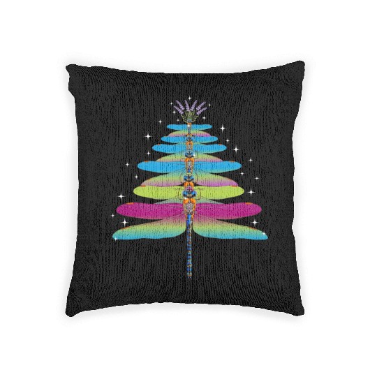 Dragonfly Christmas Tree Funny Insects Lover Xmas Woven Pillows