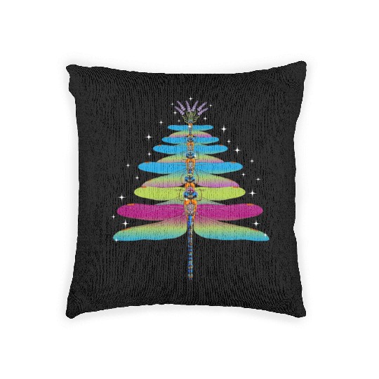 Dragonfly Christmas Tree Funny Insects Lover Xmas Woven Pillows