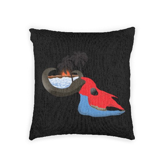 buffalo skull colorful Woven Pillows