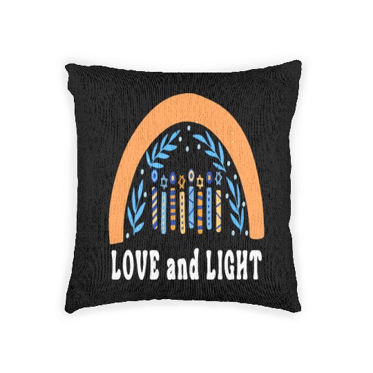 Love And Light Rainbow Hanukkah Jewish Chanukah Woven Pillows