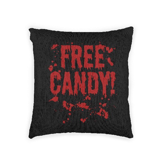 Free Candy Trick or Treat Scary Bloody Halloween Woven Pillows