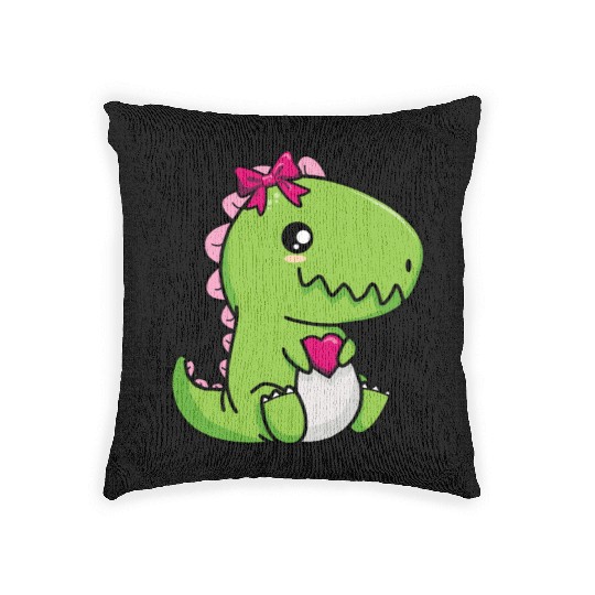 Big sister cute dino siblings boy girl heart love Woven Pillows