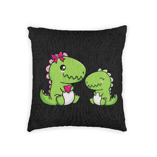 Big sister brother dino siblings boy girl heart Woven Pillows