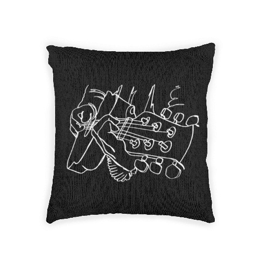 Guitar Oneline Art - Acoustic Guitar Guitar Player Woven Pillows