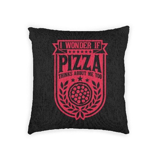 pizza thinks about me Woven Pillows