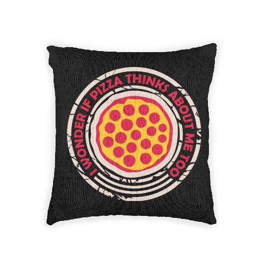 pizza thinks about me Woven Pillows