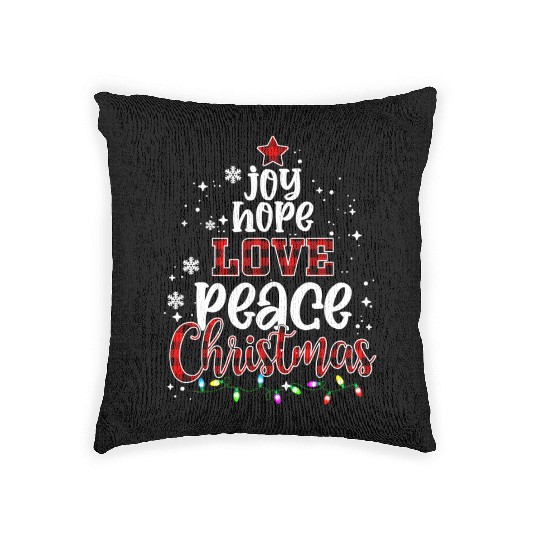 Joy Hope Love Peace Christmas Red Buffalo Plaid Woven Pillows