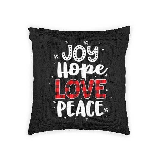 Joy Hope Love Peace Red Buffalo Plaid Christmas Woven Pillows