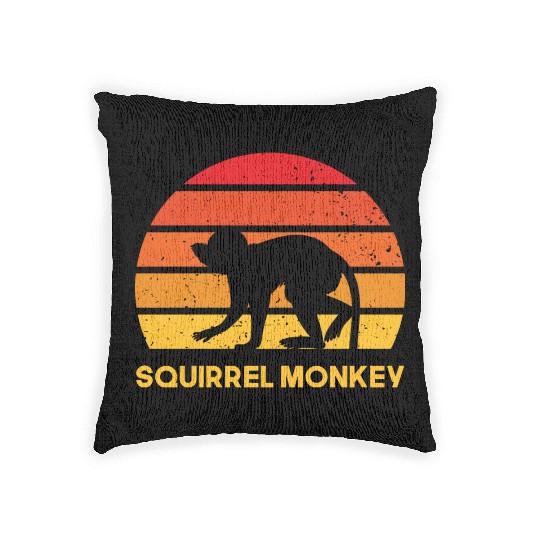 squirrel monkey sunrise sundown design Woven Pillows