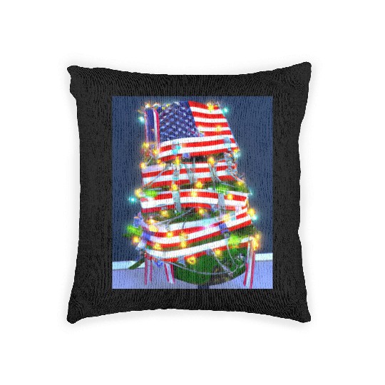 Patriotic Christmas Tree With US Flag Woven Pillows