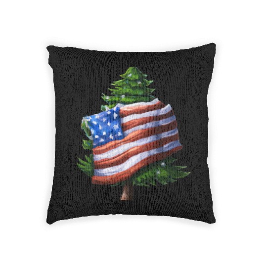 Patriotic Christmas US Flag Wrapped Christmas Tree Woven Pillows