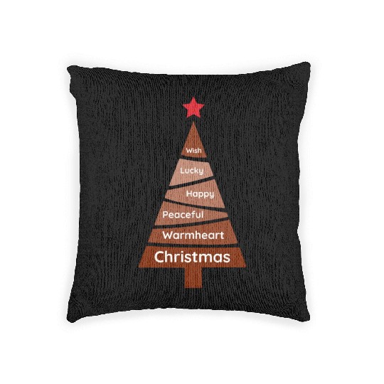 Minimalist Brick Red Christmas Pine Woven Pillows