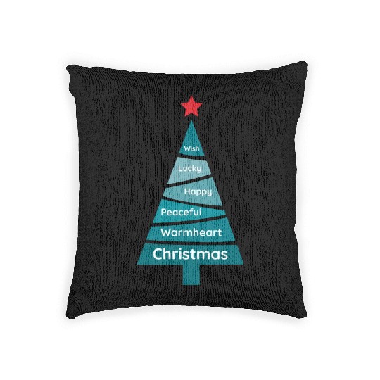 Minimalist Teal Blue Christmas Pine Woven Pillows