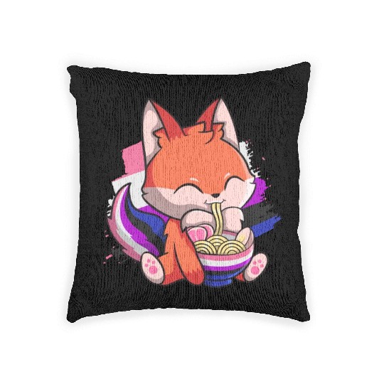 Genderfluid Pride Kawaii Fox Ramen Noodles Genderf Woven Pillows
