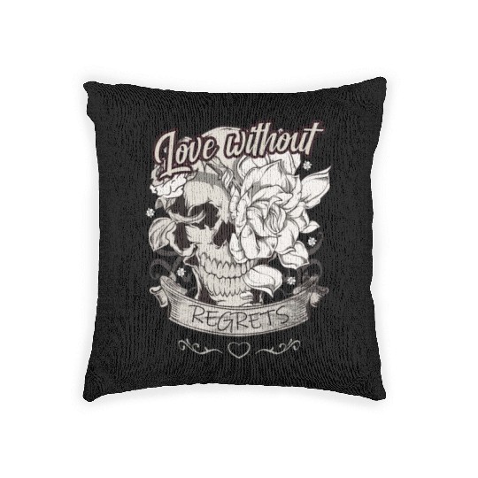 Love With No Regrets Skull With Roses Gift Woven Pillows