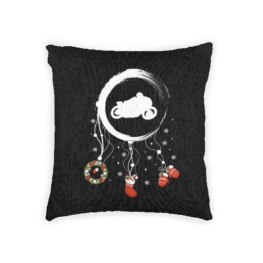 Winter dreamcatcher Christmas Motorcycle riding Woven Pillows
