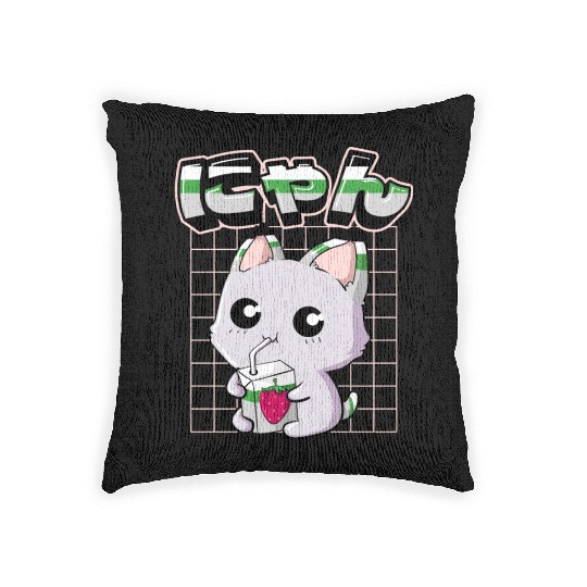 Demiromantic Pride Kawaii Cat Strawberry Milk Woven Pillows