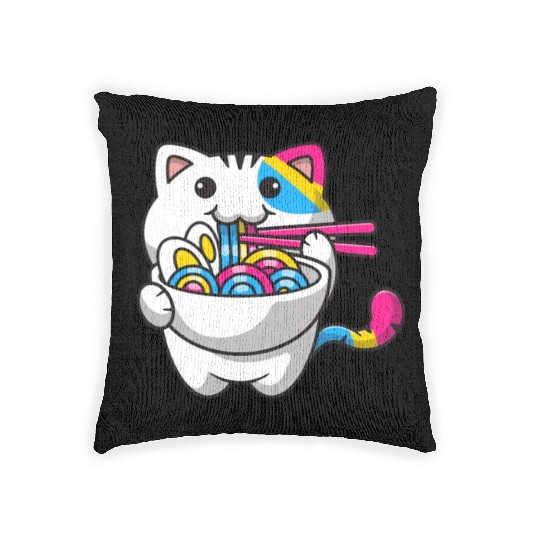 Pansexual Pride Kawaii Cat Ramen Noodles Pansexual Woven Pillows
