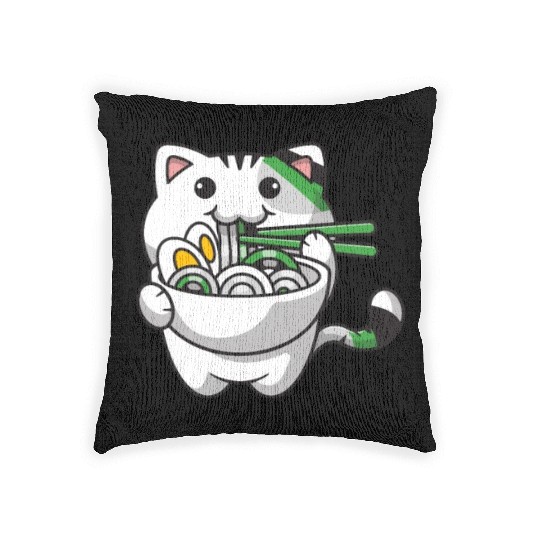 Demiromantic Pride Kawaii Cat Ramen Noodles Woven Pillows