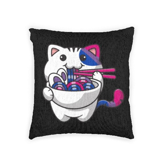 Bisexual Pride Bi Kawaii Cat Ramen Noodles Bisexua Woven Pillows