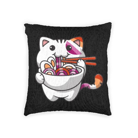 Lesbian Pride Gay Kawaii Cat Ramen Noodles Lesbian Woven Pillows