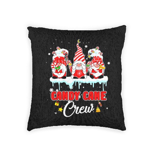 Candy Cane Crew Funny Gnome Family Christmas Woven Pillows
