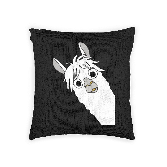 Laughing alpaca comic lama in white with big eyes Woven Pillows