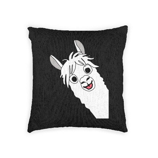 Laughing alpaca comic lama in white with big eyes Woven Pillows