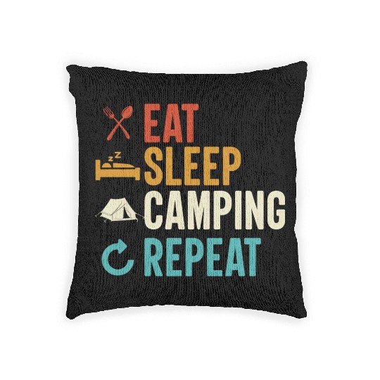 Eat Sleep Camping Repeat Camp Funny Woven Pillows
