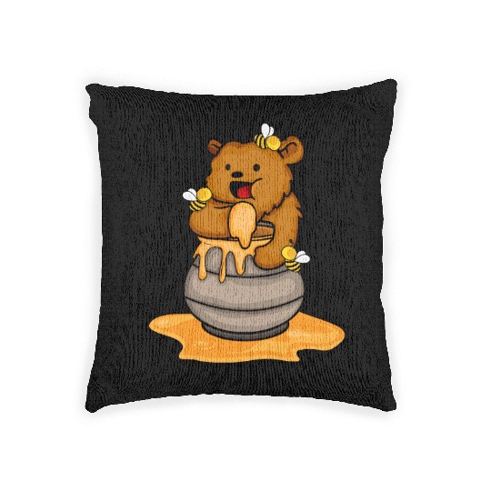 Grizzly Bear Eating Honey Cute Bear Cub Brown Bear Woven Pillows