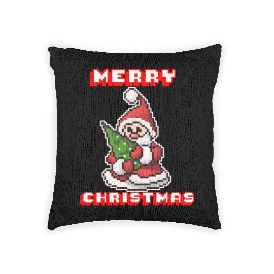 Merry Christmas I Xmas I 8 Bit Pixelated Santa Woven Pillows