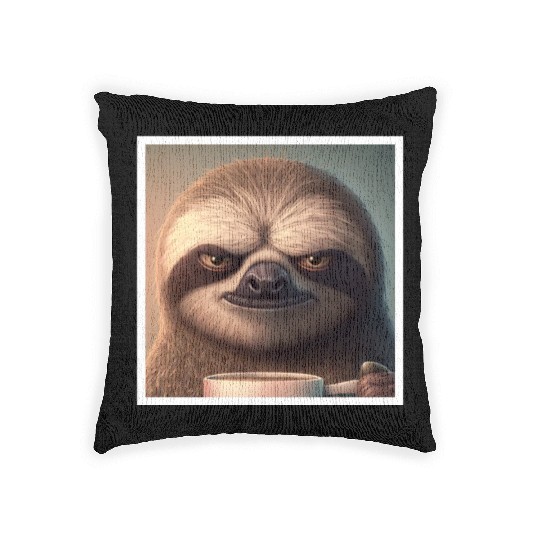 3d Sloth grumpy Coffee I hate people good morning Woven Pillows