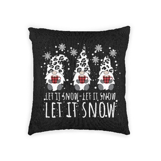 LET IT SNOW Winter Gnome Leopard Buffalo Plaid Woven Pillows