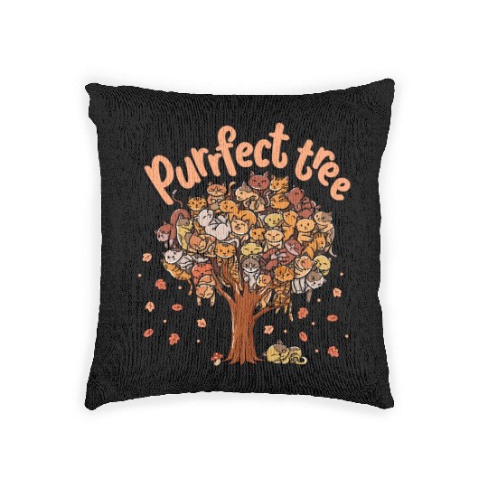 Purrfect Tree Kittens Family Of Cats Fall Season Woven Pillows
