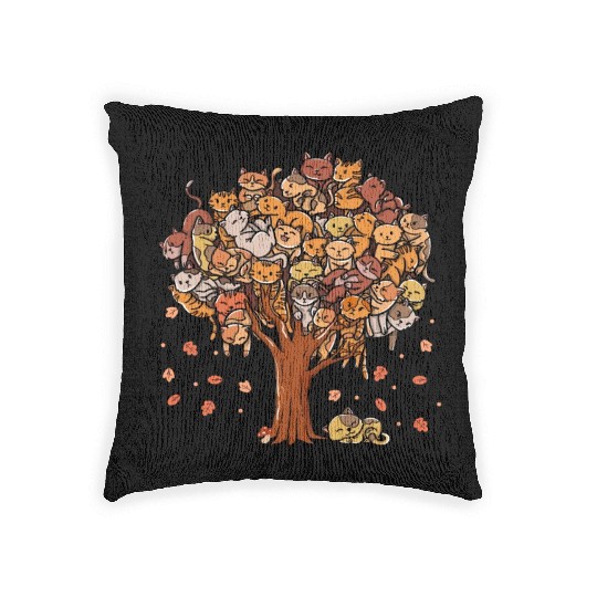 Autumn Tree Kittens Family Of Cats Fall Season Woven Pillows