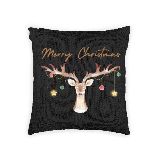 Brown Aesthetic Reindeer Christmas Woven Pillows
