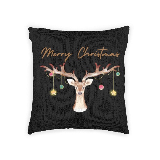 Brown Aesthetic Reindeer Christmas Woven Pillows