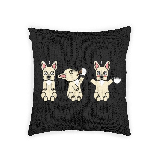 Cream French Bulldog Coffee Lover Woven Pillows