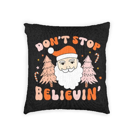 Retro Groovy Don't Stop Believin' Christmas Cute Woven Pillows