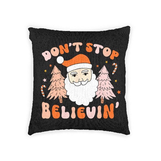 Retro Groovy Don't Stop Believin' Christmas Cute Woven Pillows