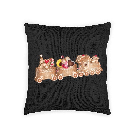 magical 3D gingerbread train for Christmas Woven Pillows