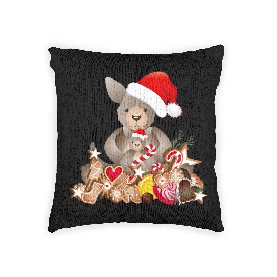 cute kangaroo for christmas with santa hat Woven Pillows