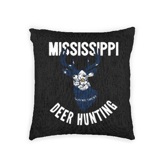 Mississippi Deer Hunting Buck Stag Hunter Woven Pillows