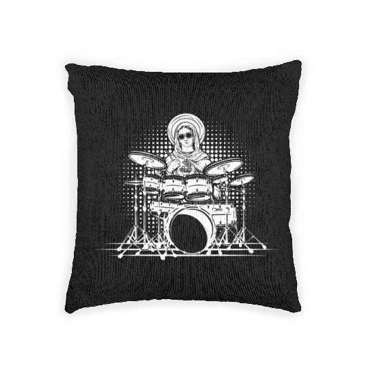Holy Mother of Jesus Mary Playing Drums - Drums Woven Pillows
