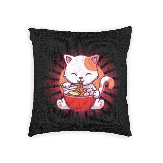 Cat Eating Ramen Woven Pillows