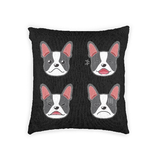 Funny Boston Terrier Dog Cartoon Faces Woven Pillows