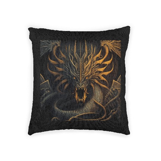 Dark fantasy dragon cover version 2 Woven Pillows