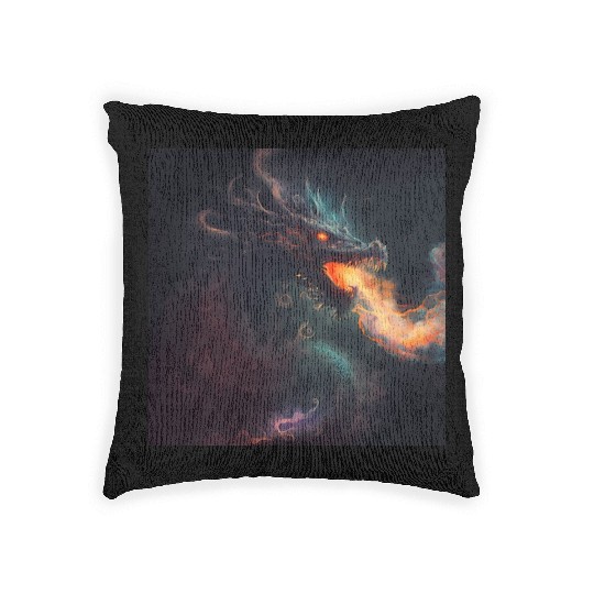 Dark fantasy fire breathing dragon Woven Pillows